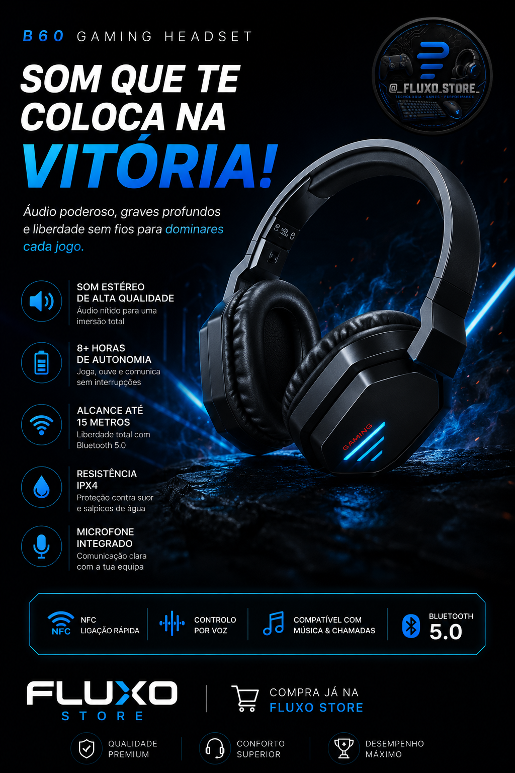🎧 Headset Gaming B60 Bluetooth 5.0
